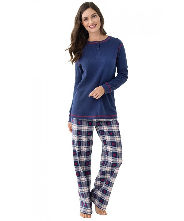 Womens Flannel Pajama Set - Premium Weight- Blue Snowflake Plaid - Blue ...