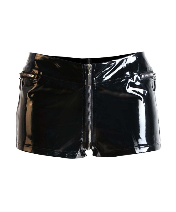Women's Sexy Punk PVC Zip Latex Look Shorts Black - Black - CW12G4EZTLH
