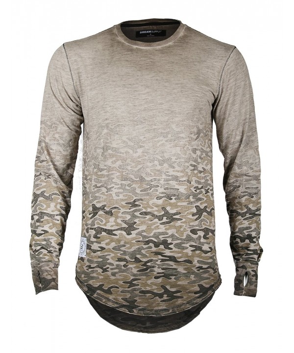 Men's Long Sleeve Camouflage Longline Round Bottom Oil Wash T-shirts ...