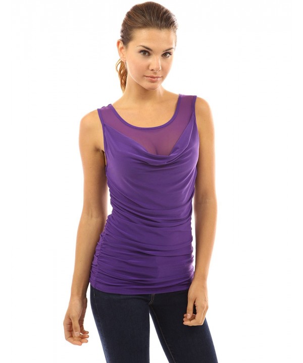 Women's Scoop Neck Mesh Inset Drape Front Blouse - Purple - CF11FBFC8OR