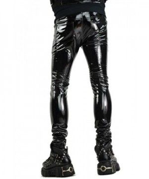 Men's Black Vinyl PVC Goth Rocker Slim Skinny Jeans - CU12NUELOA9