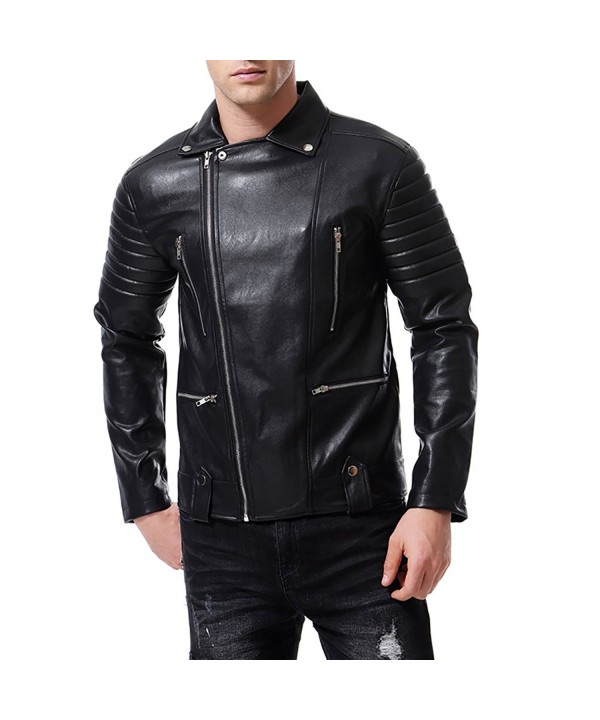 Men's Faux Leather Jacket Black Embossed Punk Motorcycle Coat Slim Fit ...