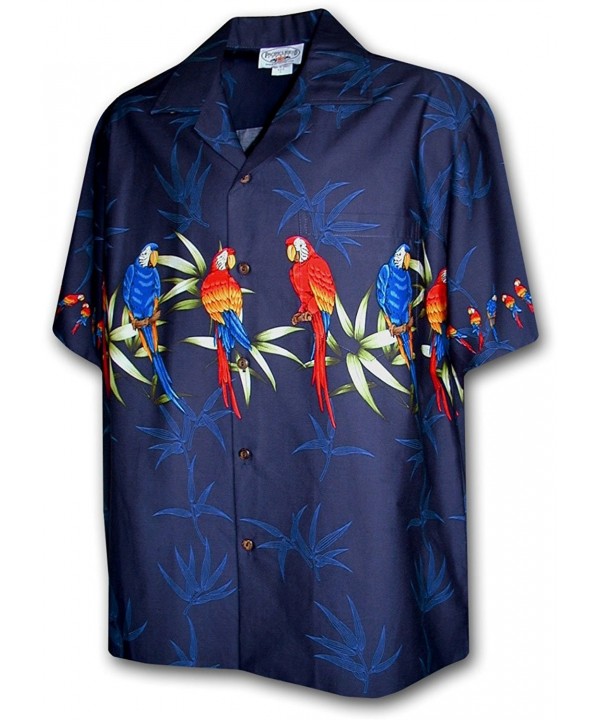 Cotton Hawaiian Shirts Parrot Bamboo - Navy - CC11840YQAJ