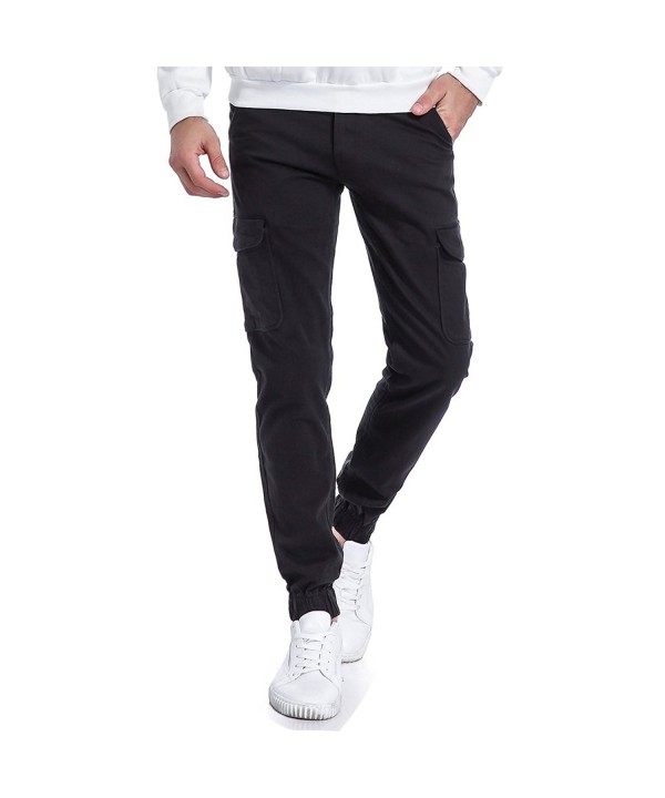 Men's Premium Cargo Pants Twill Cargo Jogger Pants - Black - CE189I5X4NY