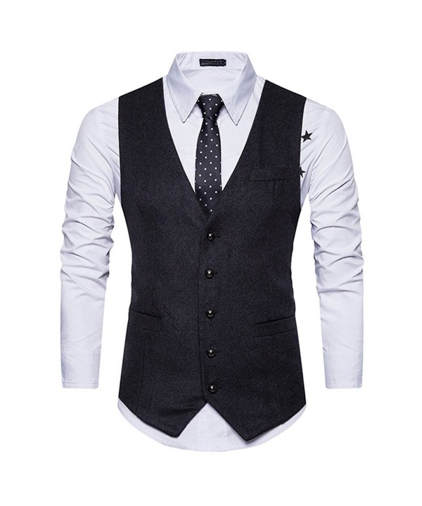 Mens Slim Fit Waistcoat Business Gentleman Vintage Suit Vest Tuxedo ...