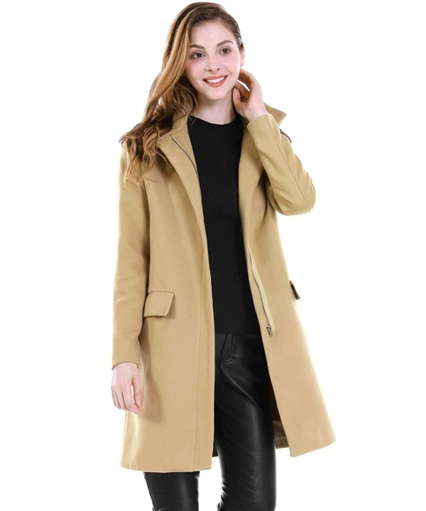 Women's Zipper Flap Pockets Stand Collar Coat - Beige - CW1862DEODN