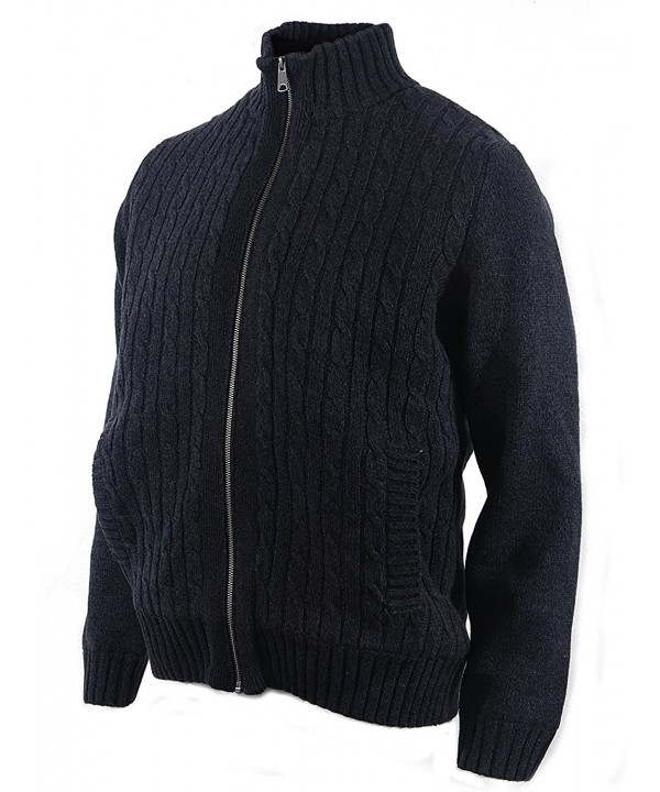 Mens' Full Zip- Sherpa Lined Cable Knit Sweater - Charcoal - CW12O3XKEV7