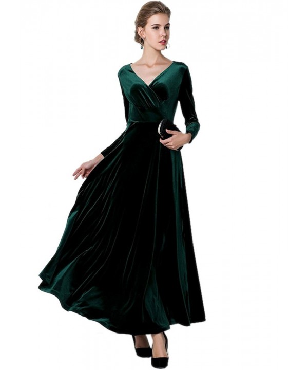 Women's Emerald Green Christmas Long Velvet Maxi Dress - Emerald Green ...