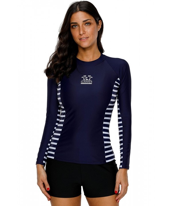 Women's Rashguard Swimwear Stripe Athletic Sun Protection Shirt UPF 50 ...