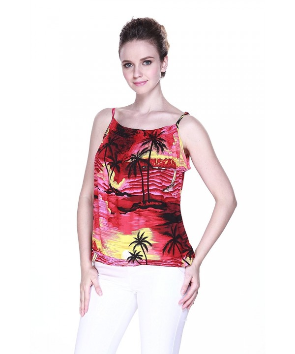 Women's Hawaiian Spaghetti Strap Tank Top in Sunset Red - CB11PBDNZEL