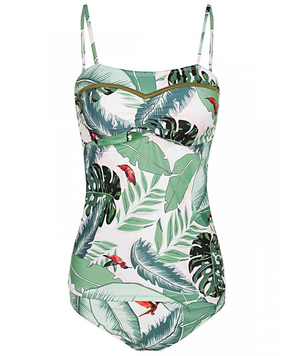 Women's Tropical Print Tankini Padded Spaghetti Straps 2 Piece Bikini ...