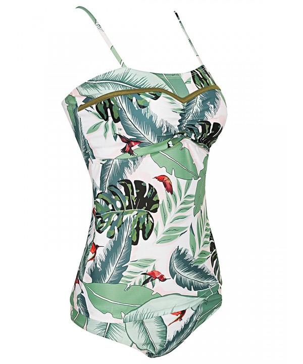 Women S Tropical Print Tankini Padded Spaghetti Straps 2 Piece Bikini Set Tropical Print