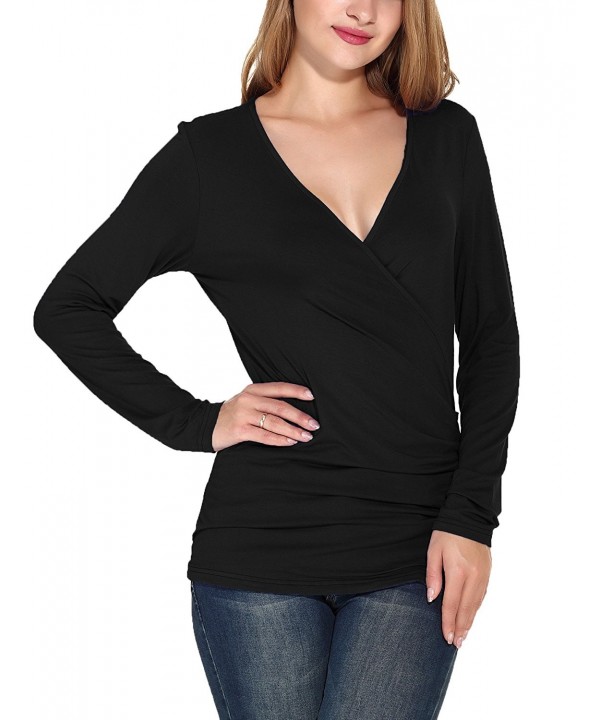 Celltronic Women's Wrap Top V-Neck Long Sleeve Slim Fitted Soft Tee ...