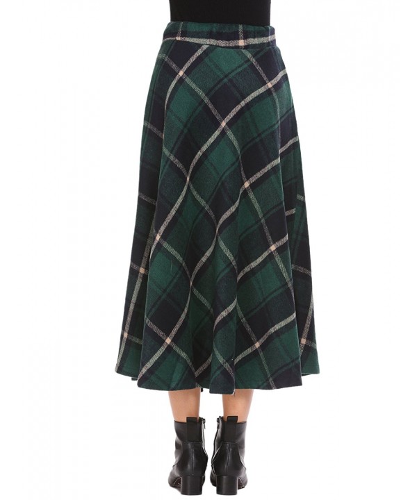 Women's Wool Tartan Elastic High Waisted Plaid Maxi Skirts - Green ...