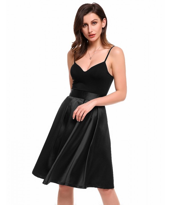 Women Classic High Waisted A-Line Knee-Length Pleated Midi Skater Skirt ...