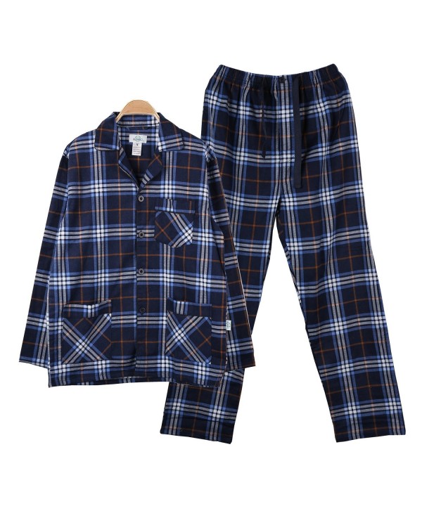 Sleepwear Cotton Flannel Pajamas - Dark Blue Checkered Pattern 1 ...