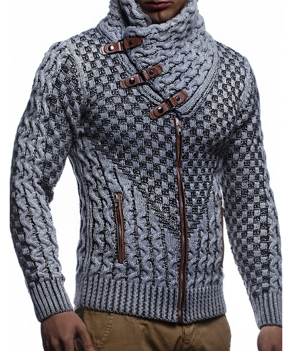 LN5340 Men's Knit Zip Cardigan - Grey-black - C9186UC44O4