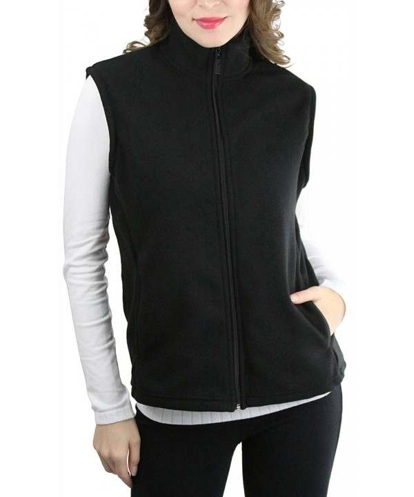 Women's Zip Up Sleeveless Polar Fleece Vest - Black - CK188X6U8Y9