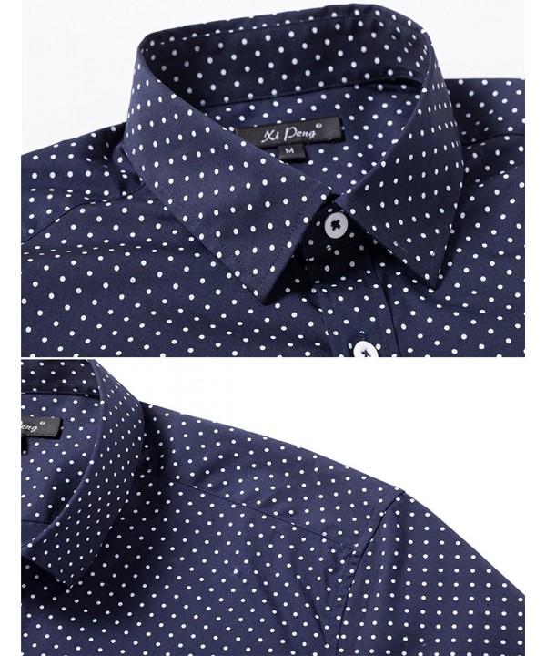 Men's Casual Dress Cotton Polka Dots Short Sleeve Fitted Button Down ...