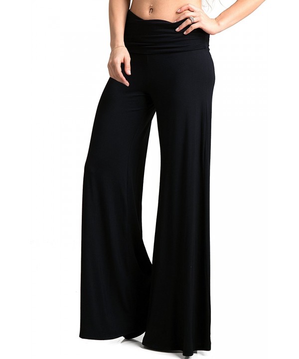 Womens Wide Leg Stretchy Jersey Fabric High Waist Palazzo Pants - Brush ...