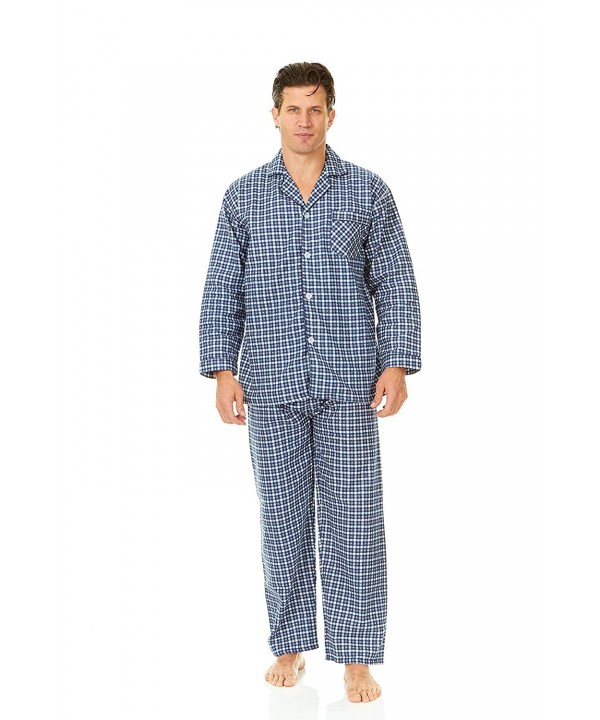 Men's Flannel Pajama Sleepwear Set 100% Cotton - Blue White Plaid ...