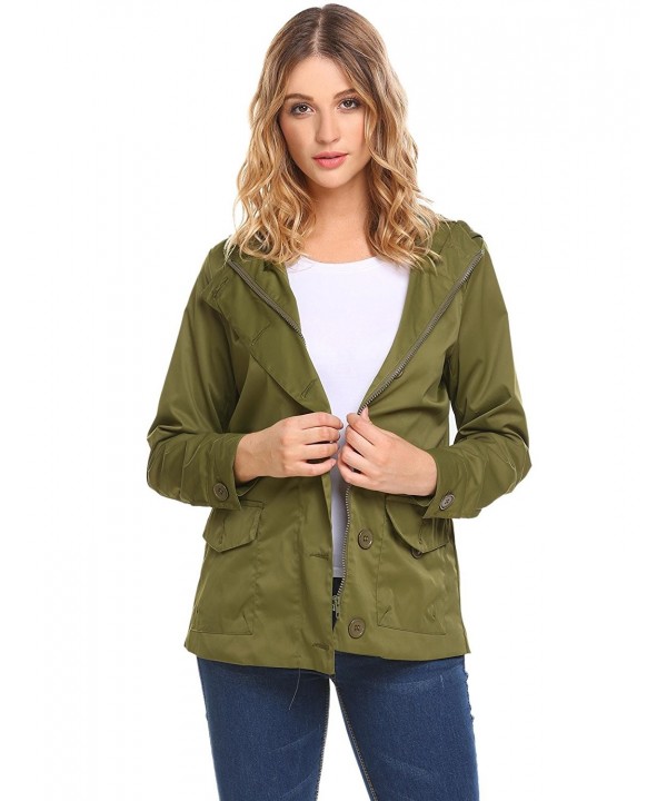 GEESENSS Women's Utility Militray Anorak Zip Up Button Parka Hoodie ...